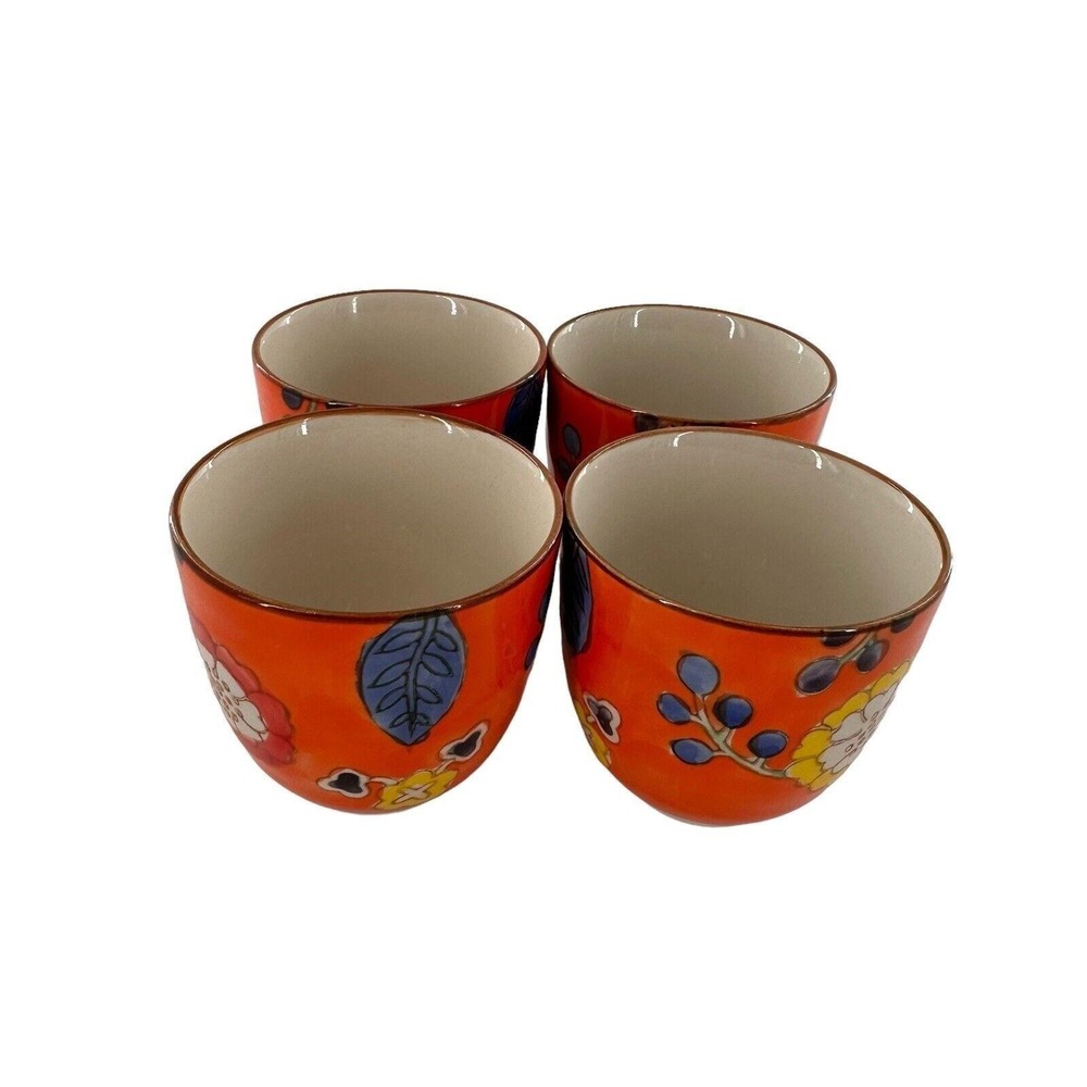 Morgan & Finch Sake Tea‎ Cup Soup Mug Stoneware Lot Orange MCM Floral Asian Home